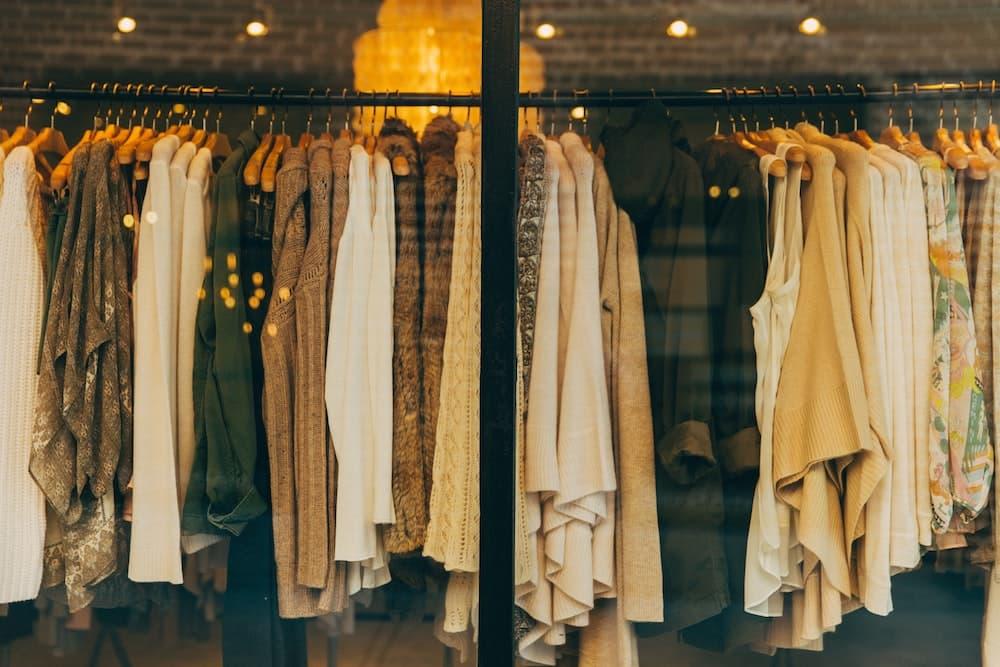 Sustainable clothing in a storefront