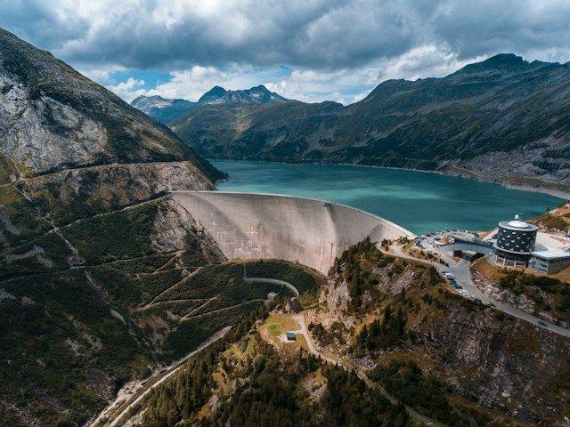A dam holding water